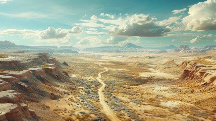 Wall Mural - a desert landscape with a winding trail leading to a distant horizon