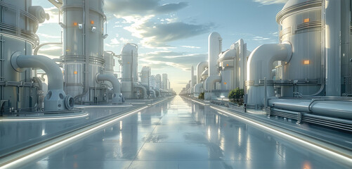 Aufkleber - Futuristic smart factory industry landscape. Generative AI.