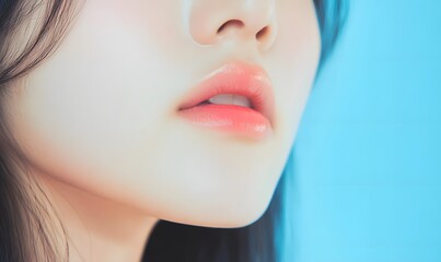 Wall Mural - Korean beauty model with clear skin, close-up of face, Generative AI