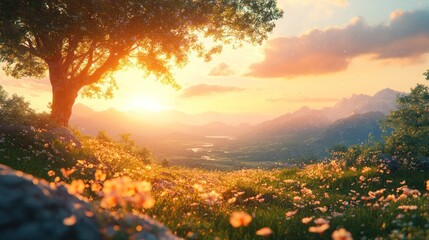 Poster - Serene Sunset Over Mountain Valley