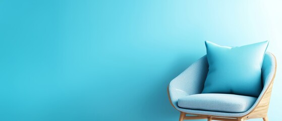 Canvas Print -  A blue chair faces a blue wall, both adorned with identical blue pillows on their respective backs