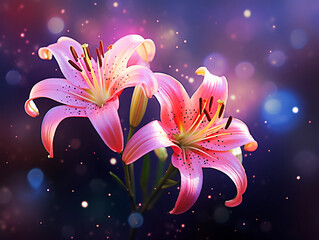 Canvas Print - lily flower on bright background in galaxy