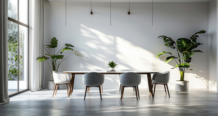 Wall Mural - Minimalist dining rooms with accent pieces. Generative AI.