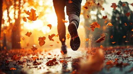 person running in autumn park