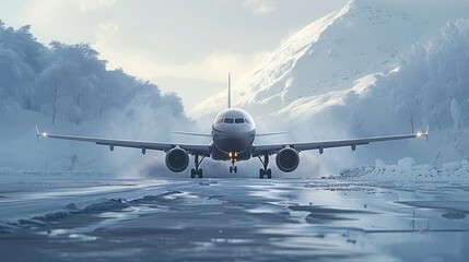 Poster - An airplane almost landing in frozen. Generative AI.