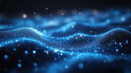 Poster - Abstract Blue Waves with Glowing Particles