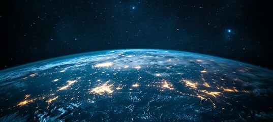 Wall Mural - outer space planet earth with glow light from city. generative ai technology.