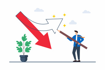 Poster - Flat illustration of businessman draw new arrow to change direction