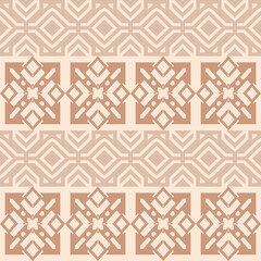 Geometric ethnic pattern with repeating shapes in beige and brown tones. Abstract tribal motif.