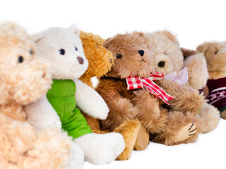 Naklejka na meble Teddy bears - group of soft teddy bears isolated on white background
