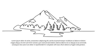 Wall Mural - Continuous line design of mountains covered in snow. Single line decorative element drawn on white background.