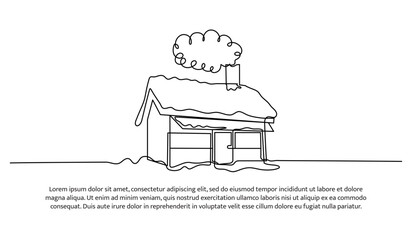 Wall Mural - Continuous line design of snow covered roof of a house. Single line decorative element drawn on white background.