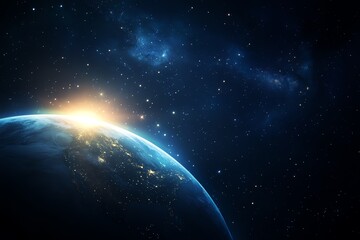 Canvas Print - Earthrise from space, showing the sun rising over a blue planet.