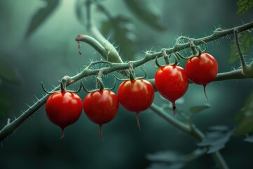 Wall Mural - growing tomatoes on a branch in the garden