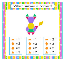 Wall Mural - Math activity for kids. Find the correct answer. Cartoon animal.