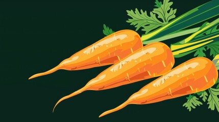 Wall Mural - Stylized carrots vector art on a black background, minimalist and modern 