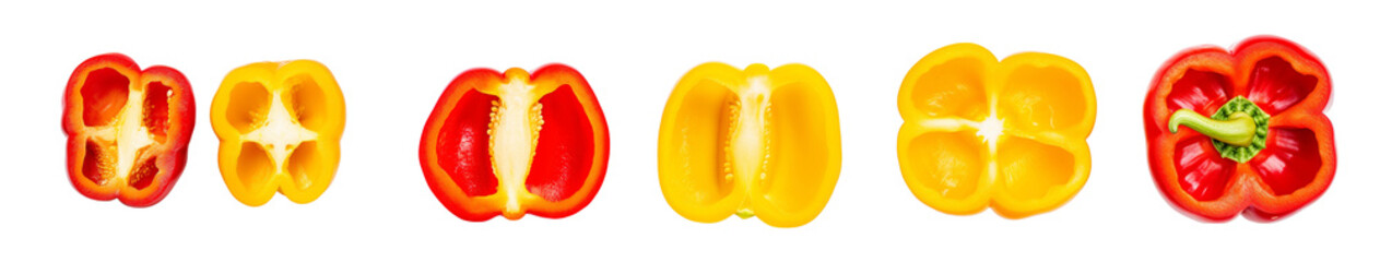 Wall Mural - Colorful bell peppers, sliced to reveal fresh and vibrant interiors, PNG