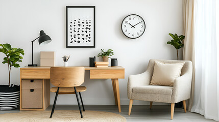 Wall Mural - Modern Home Office with Stylish Desk and Cozy Chair for Productivity