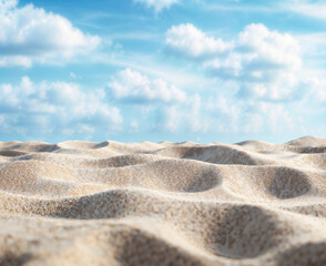 Poster - White sand dunes under a clear blue sky with fluffy white clouds