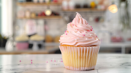 Wall Mural - Colorful Cupcake with Sprinkles on Marble Countertop