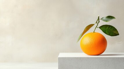 Orange displayed on an elegant podium, showcasing its vibrant color and dimpled texture.