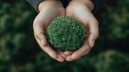 Wall Mural - Hands Holding a Green Sphere: Symbolizing Environmental Conservation and Global Sustainability Efforts