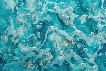 Poster - Aerial view of turquoise ocean water with splashes and foam