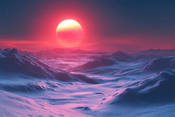 Sticker - Pink Sunset Over a Mountain Range on an Alien Planet