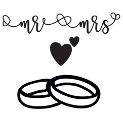 Wall Mural - mr and mrs wedding sign design ring heart swirl romantic love future
