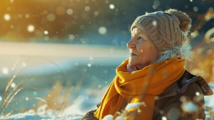 Senior Woman On Holiday Sitting On Winter Beach