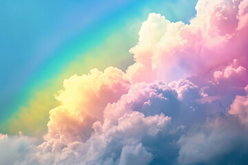 Wall Mural - Generative ai on theme of beautiful tranquil landscape with magical bright rainbow at cloudy sky