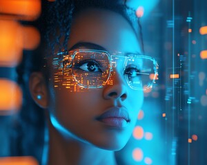 Poster - Hightech scene with a female African American IT specialist analyzing AI cyber security threats