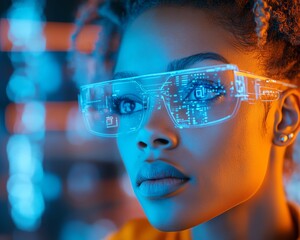 Aufkleber - Hightech scene with a female African American IT specialist analyzing AI cyber security threats