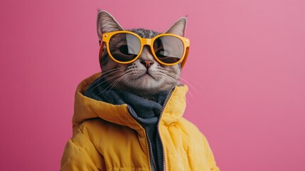 Wall Mural - Cool Cat in Yellow Jacket and Sunglasses