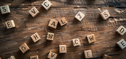 Wooden Blocks with Letters on a Rustic Wooden Background