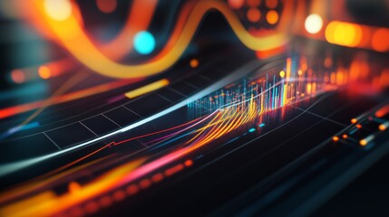 Fototapete - A close-up of a 3D financial graph with transparent elements and colorful data lines, presenting a clean and sophisticated look.