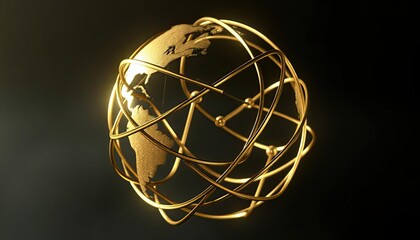 Golden Globe with World Map and Network Connections