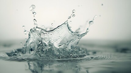 Water Splash: A dynamic splash of water suspended mid-motion, droplets frozen in time against a stark white background.
