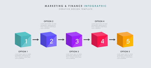 Wall Mural - Infographic template and 5 options or steps. 3d Multicolored cubes. Workflow layout, diagram, banner, webdesign. Vector illustration