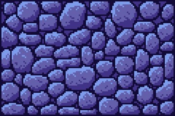 Pixel art blue stone with dark background. Dungeon texture tile pattern, for pixel art style game. 2D Stone Wall Texture. Assets for Game. can be used for wallpaper, template card and background