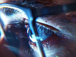 Close up of man's eye with glasses