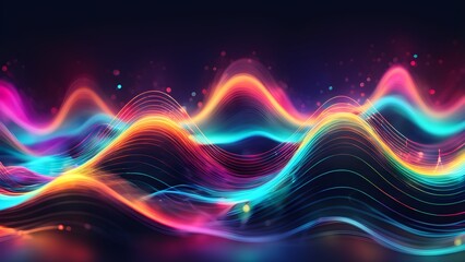 The image is a colorful, abstract representation of sound waves