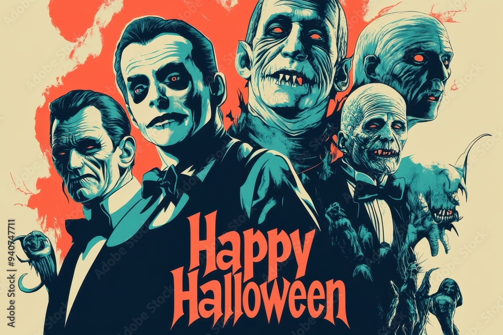 Monster Mash Collage Images of classic monsters like Dracula