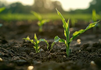 Canvas Print - Young Corn Plants Emerging from the Soil