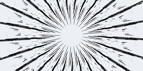 Wall Mural - Black and white background of radial lines for comics. Manga speed frame. Superhero action. Explosion background.