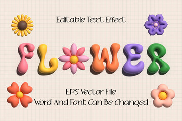 Poster - Cute colorful flower inflated 3d editable text effect
