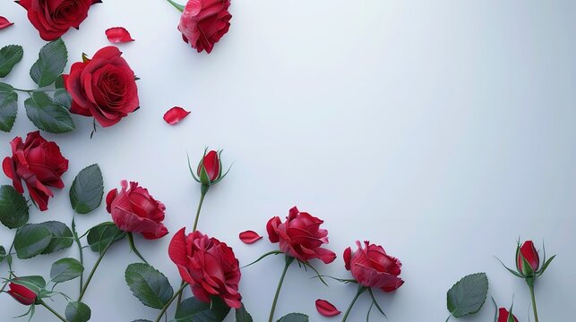 Red rose shrub frame on white background with text space