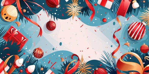 Wall Mural - A Christmas scene with a blue background and red and gold decorations