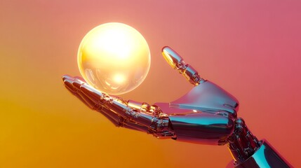 Aufkleber - A futuristic robot hand holds a glowing orb. The image captures a blend of technology and creativity. Bright colors enhance its visual appeal. Perfect for sci-fi themes and tech designs. AI