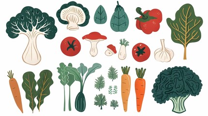 A set of various organic hand drawn illustration of paper cut vegetables, Generative AI illustrations. 